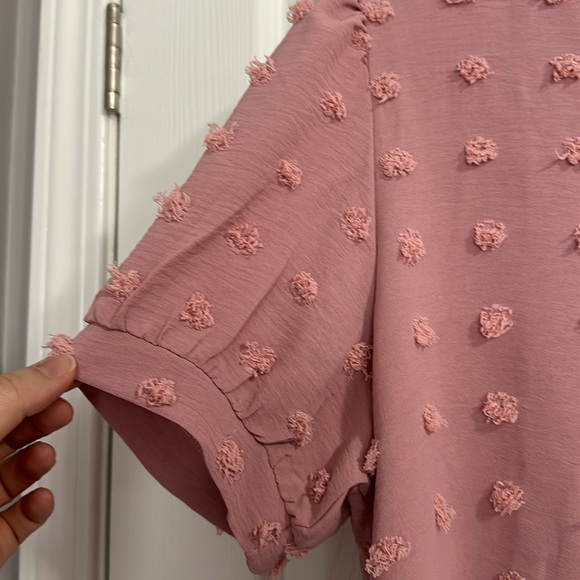 Pom Pom V-neck Puff Sleeve Blouse - Picture 2 of 4